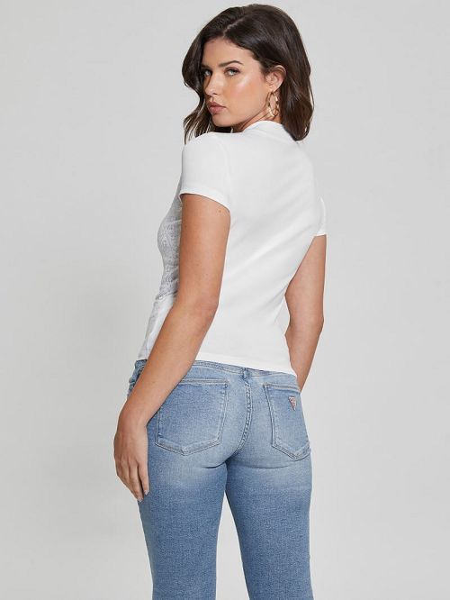 Guess Rhinestone Quattro G Mock-Neck Tee Albi | GUESS-SN27641