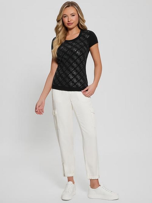 Guess Rhinestone Quattro G Tee Negrii | GUESS-SN27314