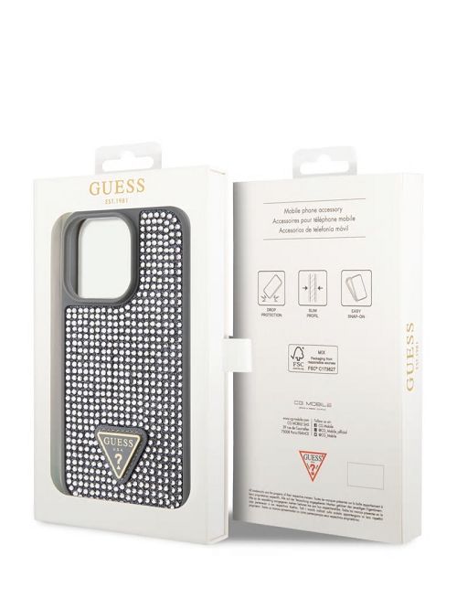 Guess Rhinestone iPhone 15 Pro Case Argintii | GUESS-SN30138