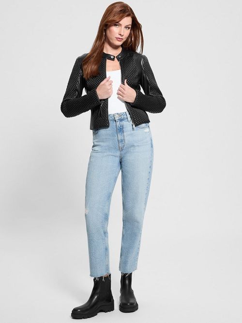 Guess Rivers Faux-Leather Moto Jacket Negrii | GUESS-SN28035