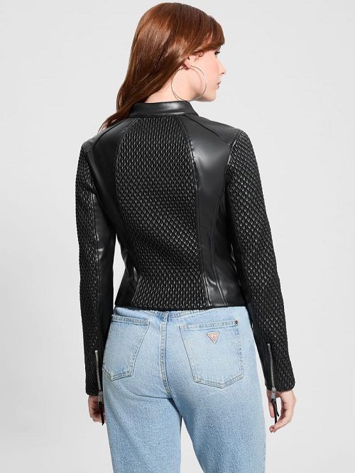 Guess Rivers Faux-Leather Moto Jacket Negrii | GUESS-SN28035