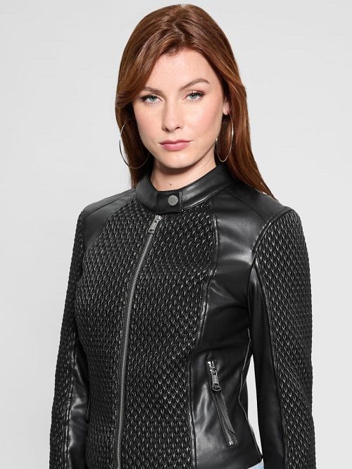 Guess Rivers Faux-Leather Moto Jacket Negrii | GUESS-SN28035