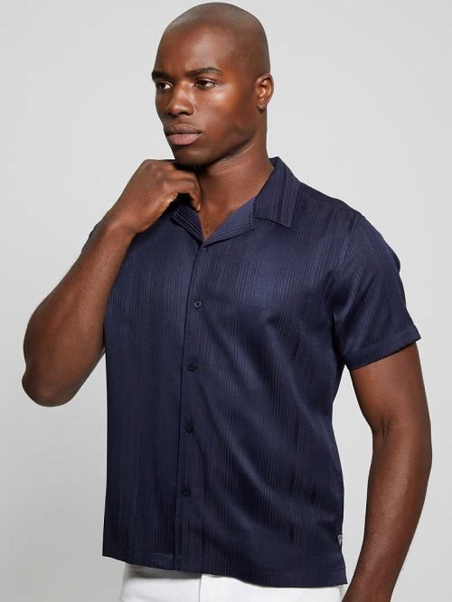 Guess Roma Stripe Shirt Albastri | GUESS-SN31303