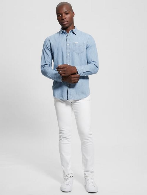 Guess Ronnie Chambray Shirt Albastri | GUESS-SN31298