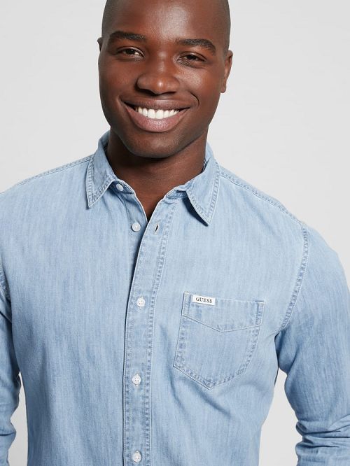 Guess Ronnie Chambray Shirt Albastri | GUESS-SN31298
