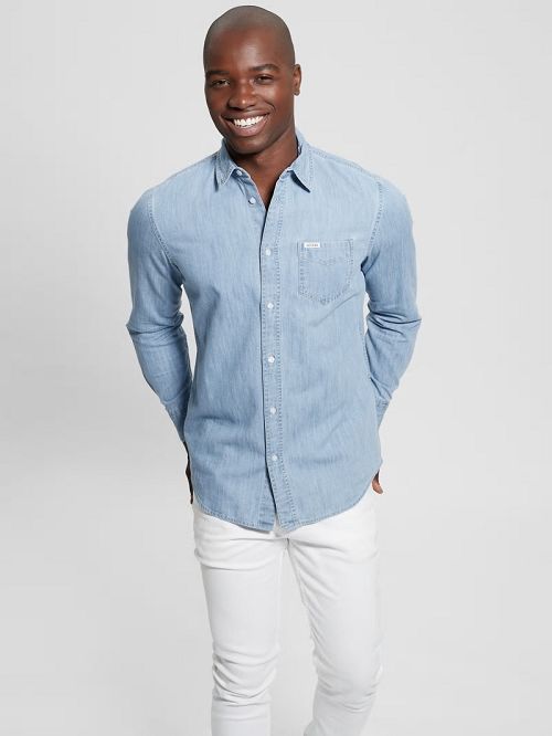 Guess Ronnie Chambray Shirt Albastri | GUESS-SN31298