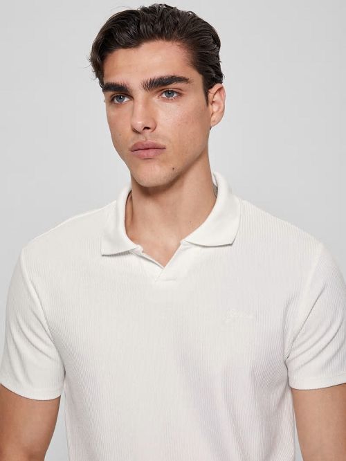 Guess Ryker Rib Knit Polo Albi | GUESS-SN31227