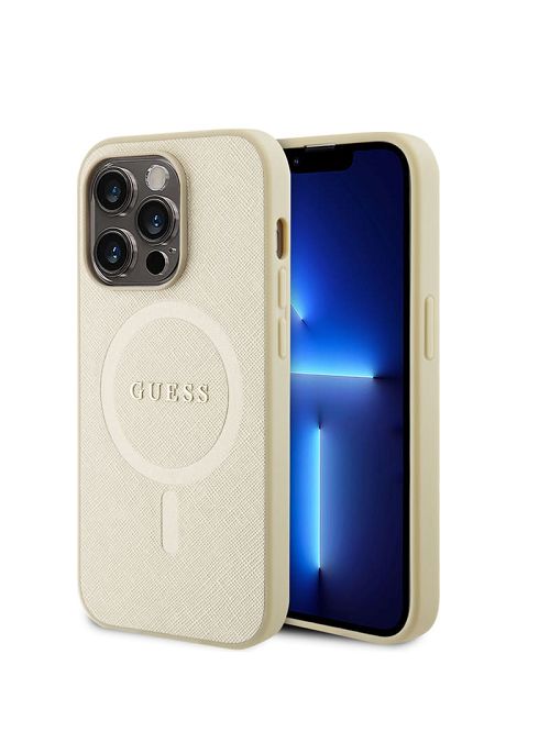 Guess Saffiano MagSafe iPhone 14 Pro Case Bej | GUESS-SN30098