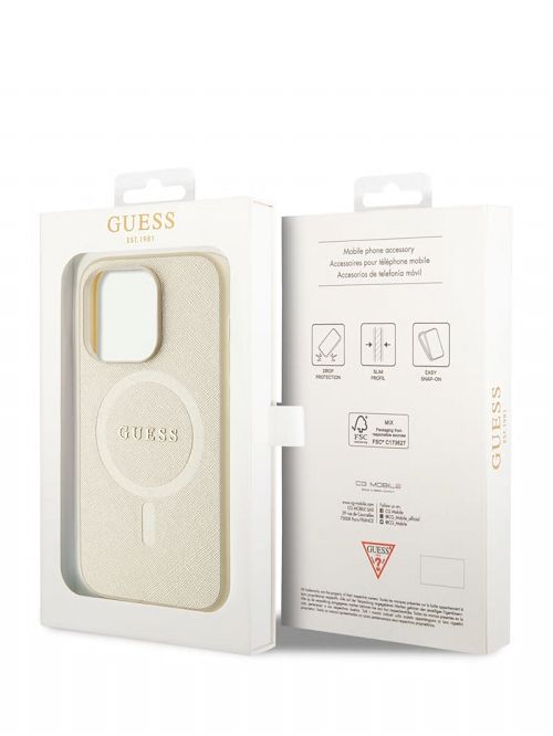 Guess Saffiano MagSafe iPhone 14 Pro Case Bej | GUESS-SN30098