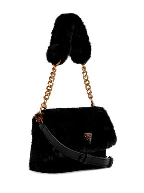 Guess Samia Faux-Fur Shoulder Bag Negrii | GUESS-SN29049
