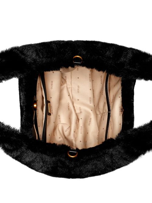 Guess Samia Faux-Fur Small Tote Negrii | GUESS-SN29344