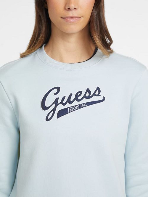 Guess Script Logo Sweatshirt Albastri | GUESS-SN27671