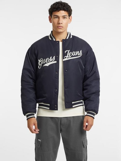 Guess Script Patch Varsity Jacket Albastri | GUESS-SN30736