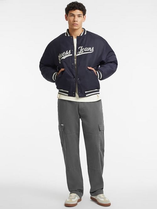 Guess Script Patch Varsity Jacket Albastri | GUESS-SN30736