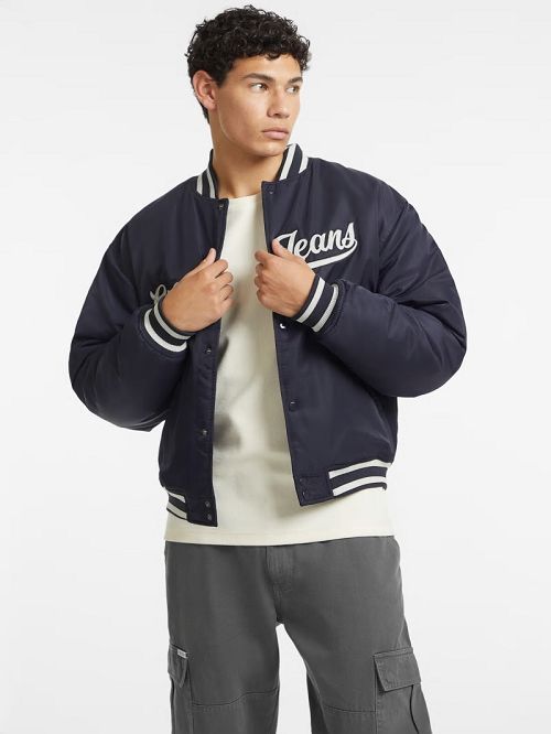 Guess Script Patch Varsity Jacket Albastri | GUESS-SN30736