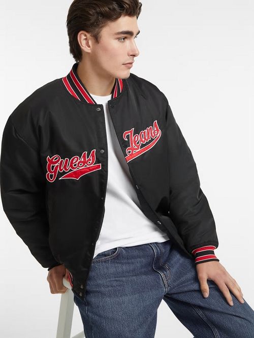 Guess Script Patch Varsity Jacket Negrii | GUESS-SN30844