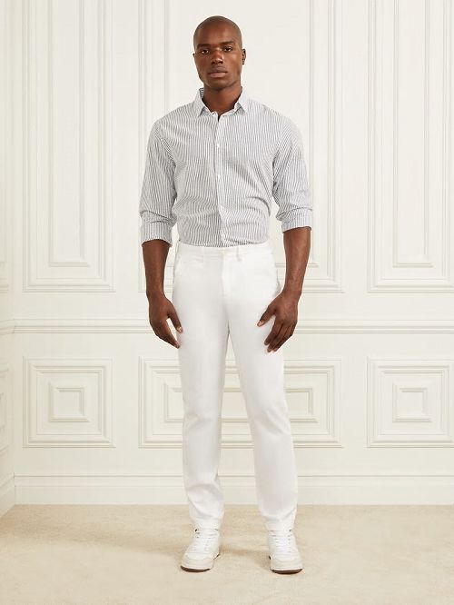 Guess Seersucker Italian Notched Cuff Shirt Albastri | GUESS-SN31233