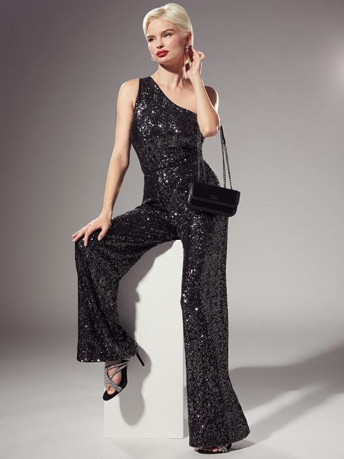 Guess Sereh Wide-Leg Sequin Pants Gri | GUESS-SN28204