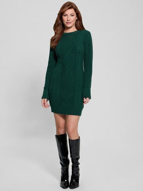 Guess Serena Cable Sweater Dress Verzi | GUESS-SN26808
