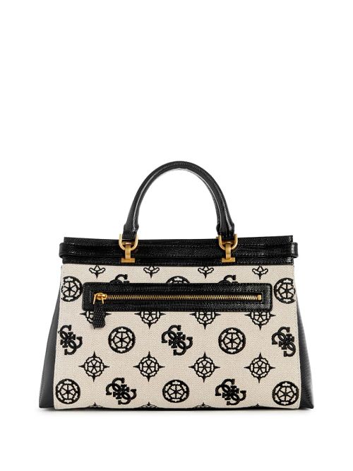 Guess Sestri Canvas Peony Luxury Satchel Negrii | GUESS-SN28704