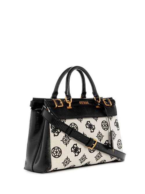 Guess Sestri Canvas Peony Luxury Satchel Negrii | GUESS-SN29219
