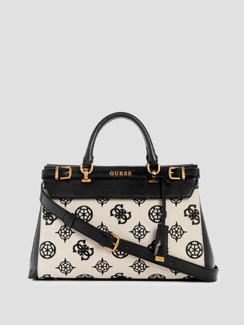 Guess Sestri Canvas Peony Luxury Satchel Negrii | GUESS-SN29219