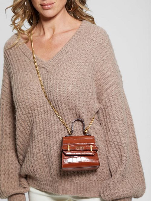 Guess Sestri Crocodile-Embossed Mini Crossbody Bej | GUESS-SN28789