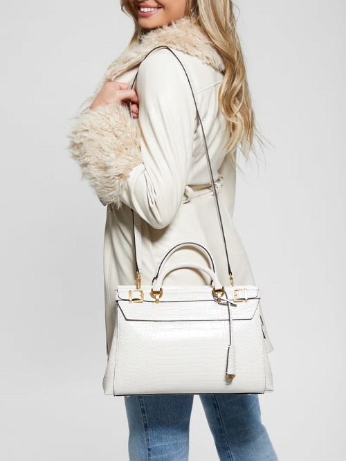 Guess Sestri Crocodile-Embossed Satchel Albi | GUESS-SN29300