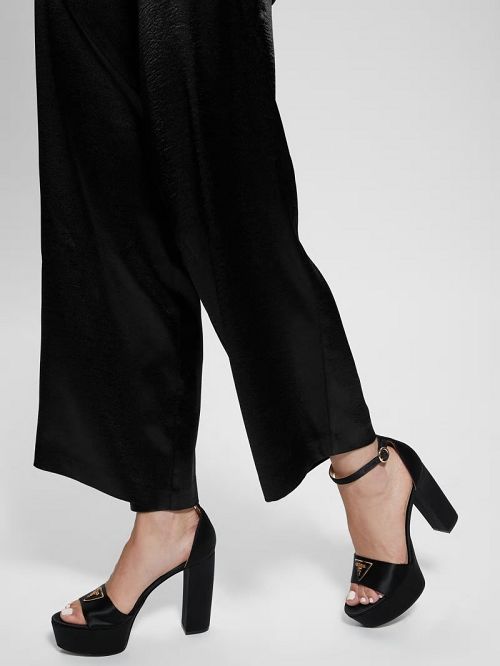 Guess Setone Satin Signature Platform Heels Negrii | GUESS-SN29851