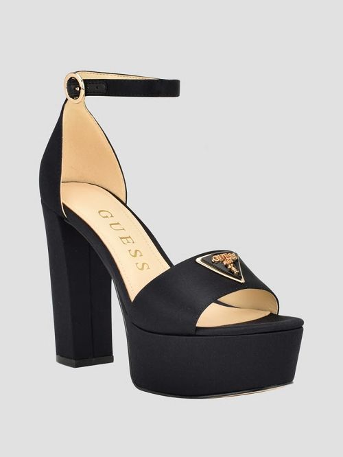 Guess Setone Satin Signature Platform Heels Negrii | GUESS-SN29851