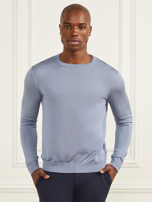 Guess Silk Crewneck Sweater Albastri | GUESS-SN31099