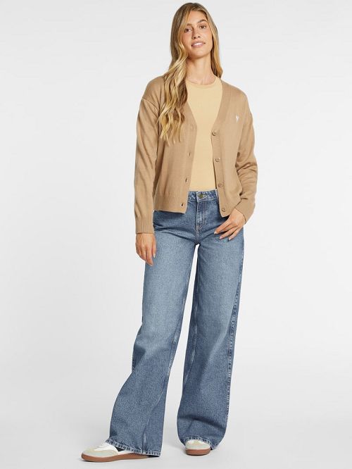 Guess Silk and Wool-Blend Mini Triangle Cardigan Bej | GUESS-SN27306