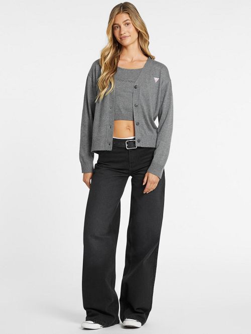 Guess Silk and Wool-Blend Mini Triangle Cardigan Gri | GUESS-SN27466