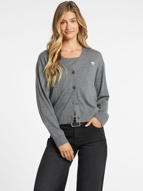 Guess Silk and Wool-Blend Mini Triangle Cardigan Gri | GUESS-SN27466