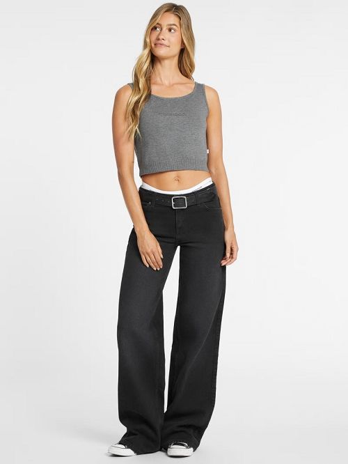 Guess Silk and Wool-Blend Scoop Logo Sweater Tank Gri | GUESS-SN27302