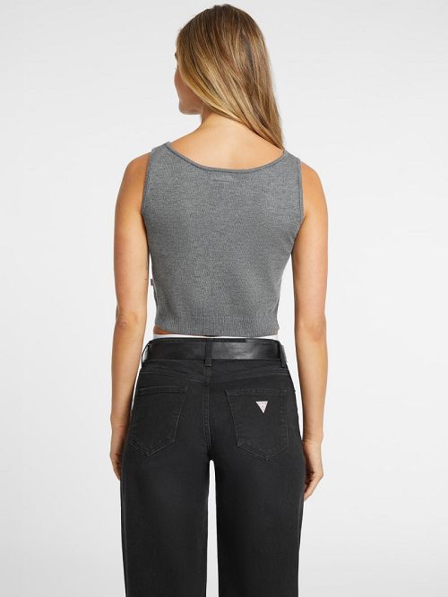 Guess Silk and Wool-Blend Scoop Logo Sweater Tank Gri | GUESS-SN27302