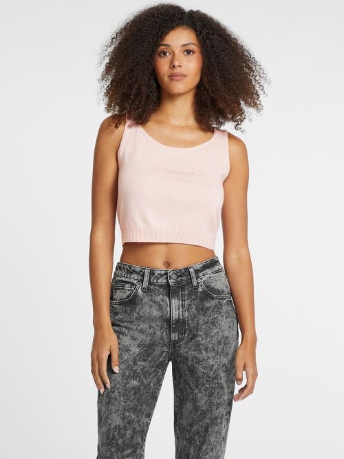 Guess Silk and Wool-Blend Scoop Logo Sweater Tank Roz | GUESS-SN27303