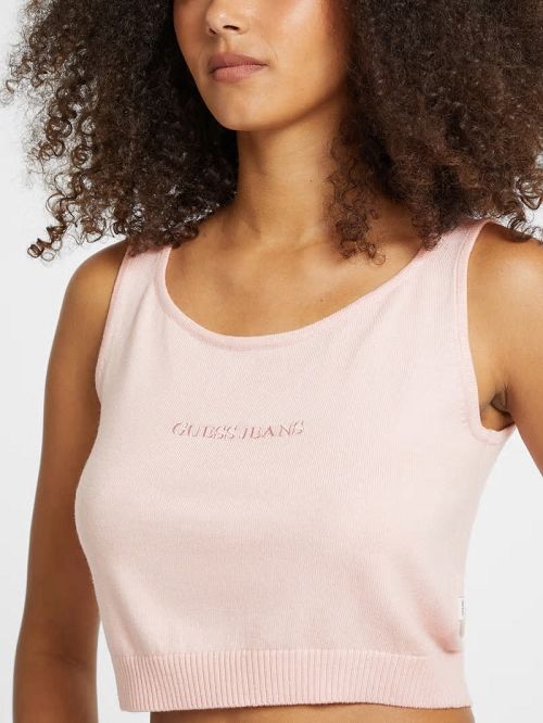 Guess Silk and Wool-Blend Scoop Logo Sweater Tank Roz | GUESS-SN27303