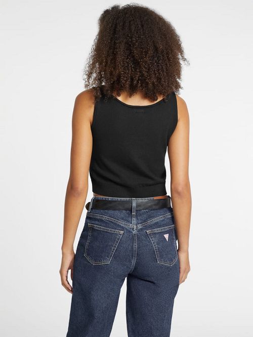 Guess Silk and Wool-Blend Scoop Logo Sweater Tank Negrii | GUESS-SN27439