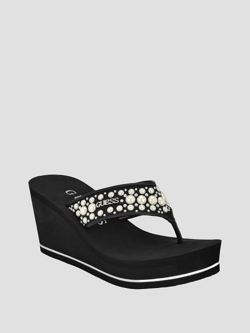 Guess Silus Pearl Wedge Sandals Negrii | GUESS-SN29710