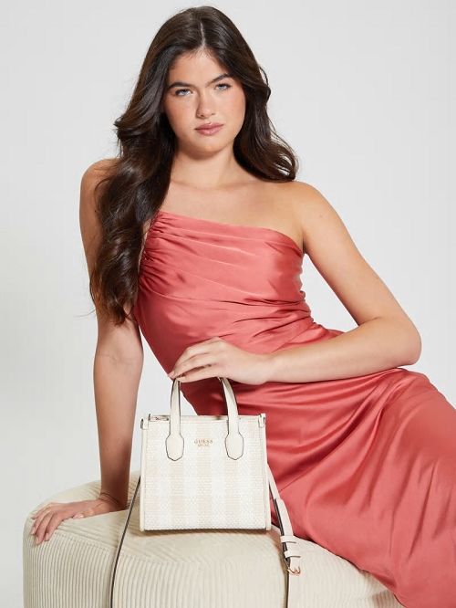 Guess Silvana Gingham Mini Tote Albi | GUESS-SN29410