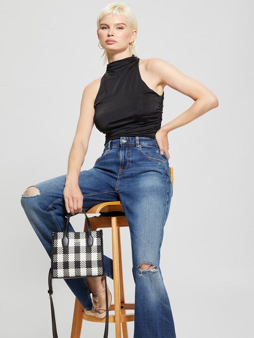 Guess Silvana Gingham Mini Tote Negrii | GUESS-SN29434