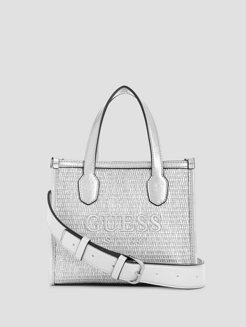 Guess Silvana Raffia Mini Tote Argintii | GUESS-SN29384