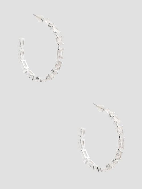 Guess Silver-Tone Baguette Hoop Earrings Argintii | GUESS-SN30316