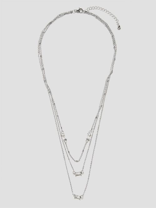Guess Silver-Tone Baguette Layered Necklace Argintii | GUESS-SN30266