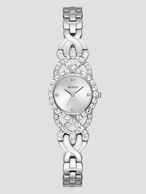 Guess Silver-Tone Crystal Analog Watch Argintii | GUESS-SN30019