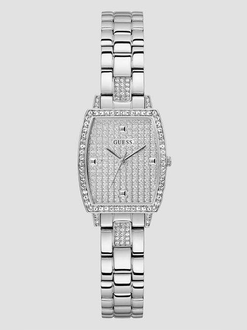 Guess Silver-Tone Crystal Barrel Analog Watch Argintii | GUESS-SN30031