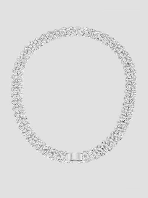 Guess Silver-Tone Crystal Curb Chain Necklace Argintii | GUESS-SN31829
