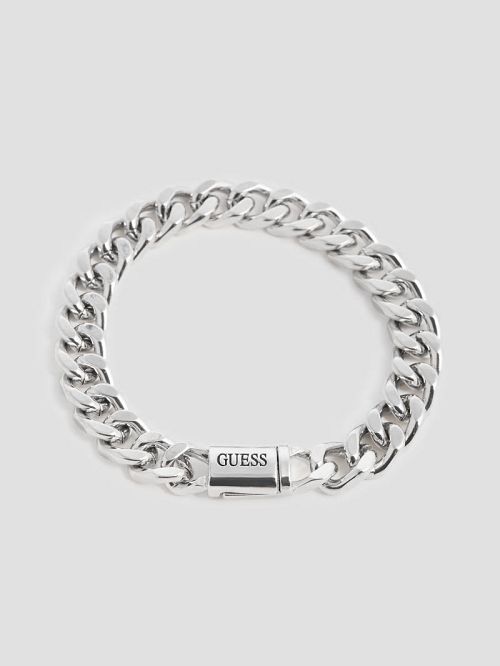 Guess Silver-Tone Curb Chain Logo Bracelet Argintii | GUESS-SN31836