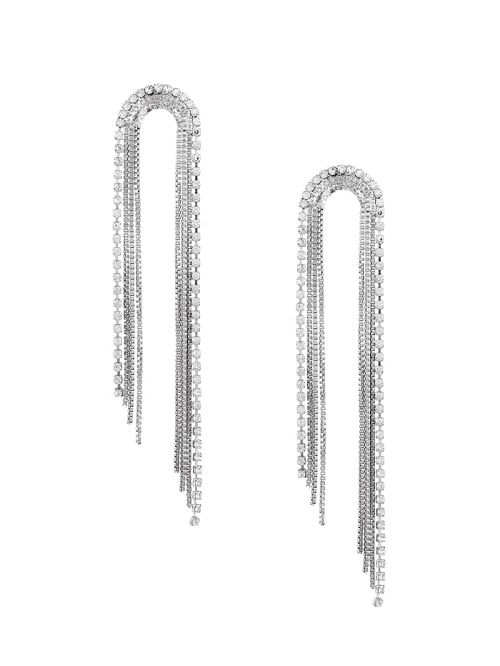Guess Silver-Tone Rhinestone Arch Fringe Earrings Argintii | GUESS-SN30315